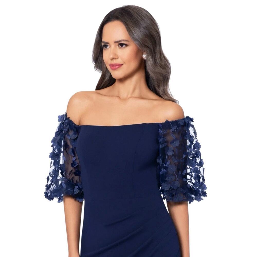 XSCAPE Dress Melanie 3D Floral Sleeve Scuba Crepe Gown Size 8 $259 - Picture 2 of 7